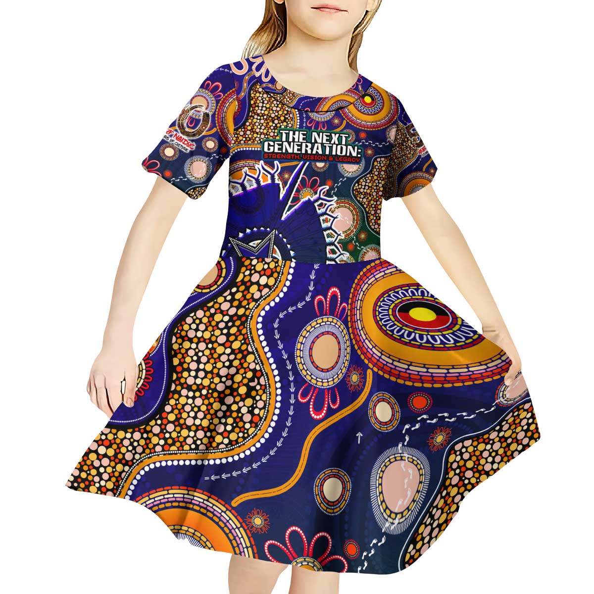 Personalised Indigenous Naidoc Week 2025 Kid Short Sleeve Dress Aboriginal and Torres Strait Islands Dhari Mask
