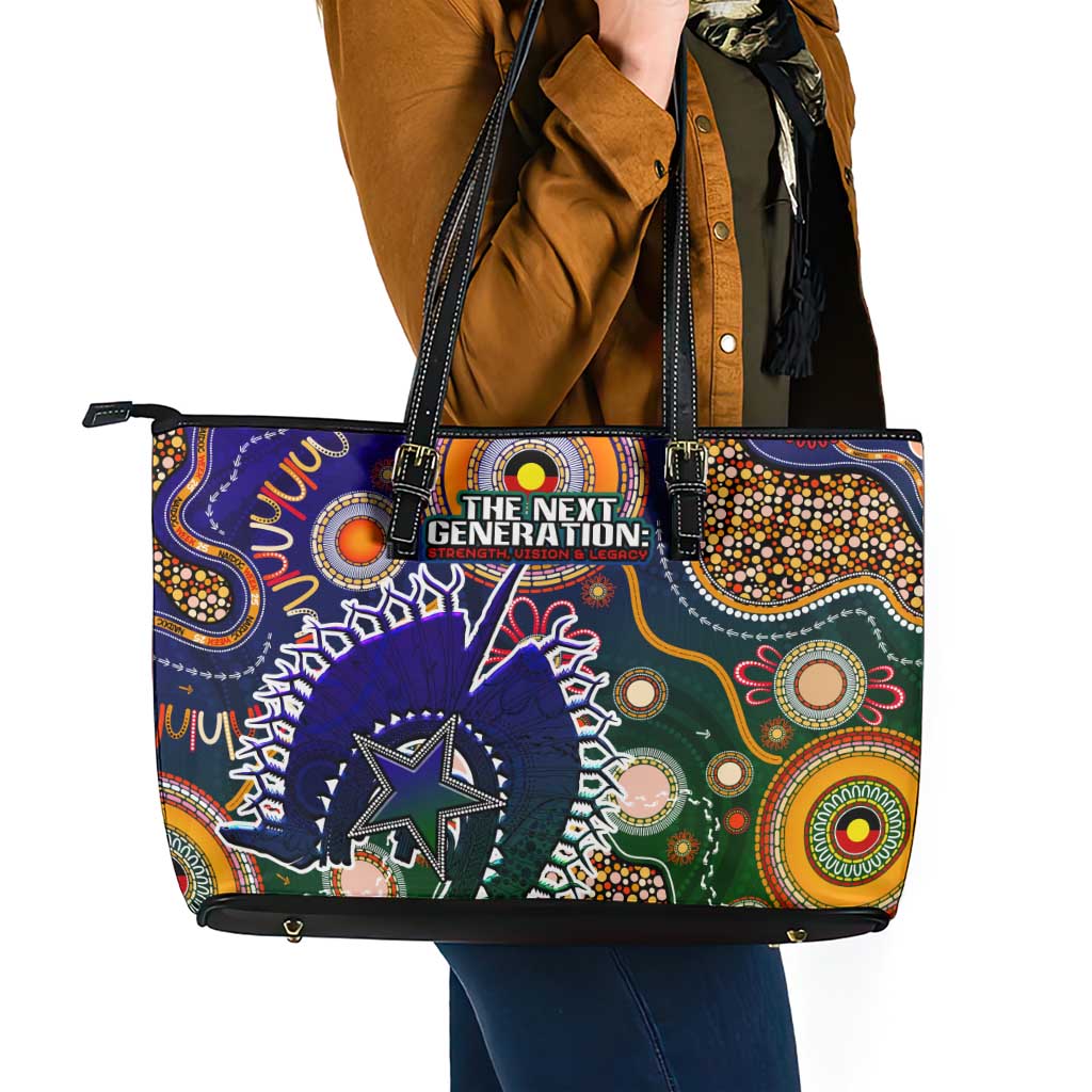 Indigenous Naidoc Week 2025 Leather Tote Bag Aboriginal and Torres Strait Islands Dhari Mask