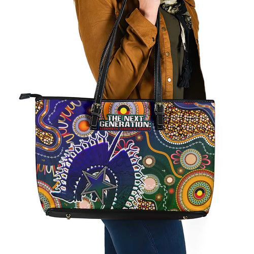 Indigenous Naidoc Week 2025 Leather Tote Bag Aboriginal and Torres Strait Islands Dhari Mask
