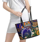 Indigenous Naidoc Week 2025 Leather Tote Bag Aboriginal and Torres Strait Islands Dhari Mask