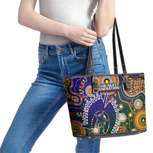 Indigenous Naidoc Week 2025 Leather Tote Bag Aboriginal and Torres Strait Islands Dhari Mask