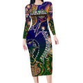 Personalised Indigenous Naidoc Week 2025 Long Sleeve Bodycon Dress Aboriginal and Torres Strait Islands Dhari Mask