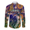 Personalised Indigenous Naidoc Week 2025 Long Sleeve Button Shirt Aboriginal and Torres Strait Islands Dhari Mask