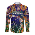 Personalised Indigenous Naidoc Week 2025 Long Sleeve Button Shirt Aboriginal and Torres Strait Islands Dhari Mask
