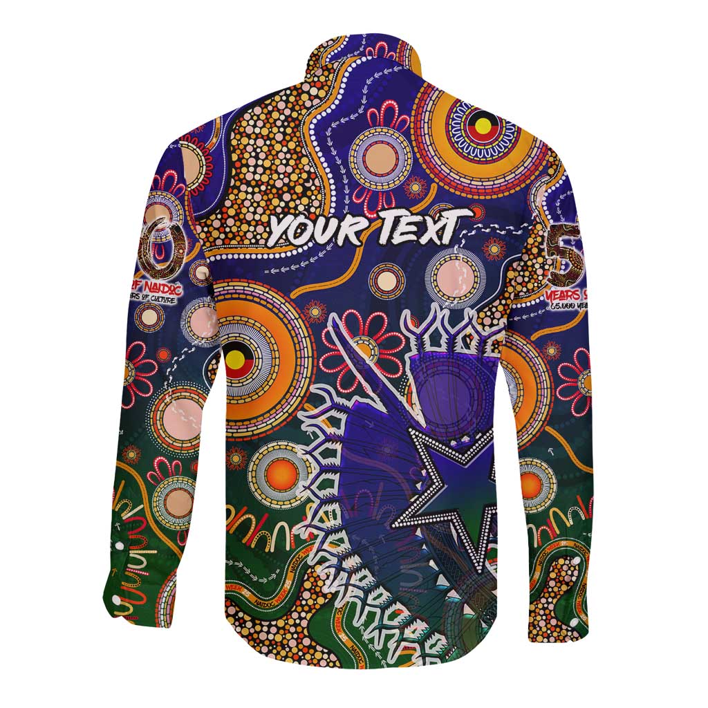 Personalised Indigenous Naidoc Week 2025 Long Sleeve Button Shirt Aboriginal and Torres Strait Islands Dhari Mask