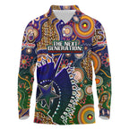 Personalised Indigenous Naidoc Week 2025 Long Sleeve Polo Shirt Aboriginal and Torres Strait Islands Dhari Mask