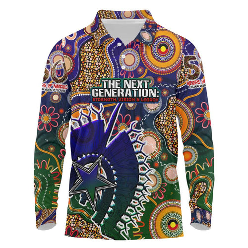 Personalised Indigenous Naidoc Week 2025 Long Sleeve Polo Shirt Aboriginal and Torres Strait Islands Dhari Mask