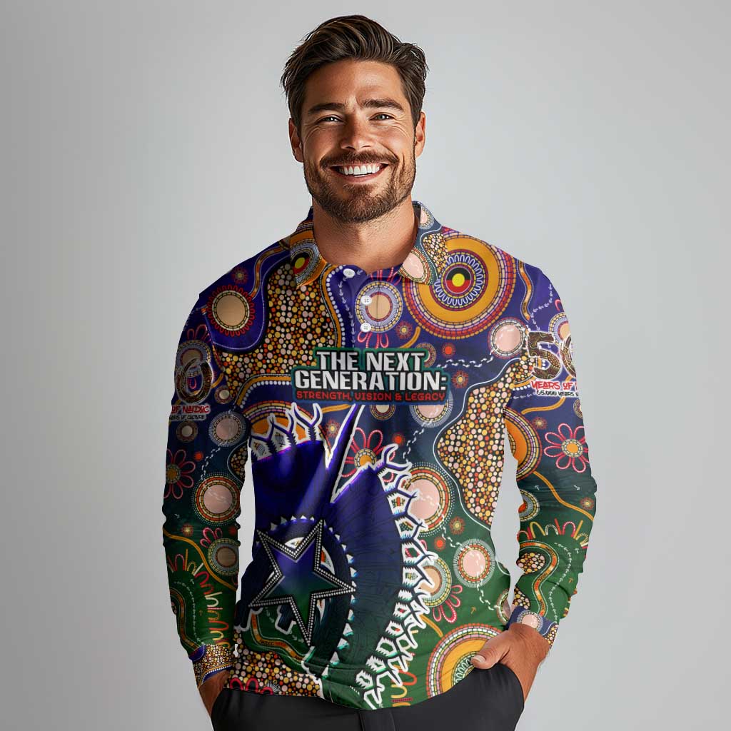 Personalised Indigenous Naidoc Week 2025 Long Sleeve Polo Shirt Aboriginal and Torres Strait Islands Dhari Mask