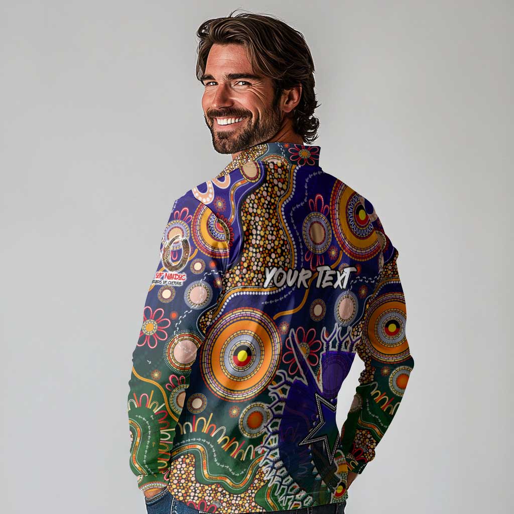 Personalised Indigenous Naidoc Week 2025 Long Sleeve Polo Shirt Aboriginal and Torres Strait Islands Dhari Mask