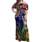 Personalised Indigenous Naidoc Week 2025 Off Shoulder Maxi Dress Aboriginal and Torres Strait Islands Dhari Mask