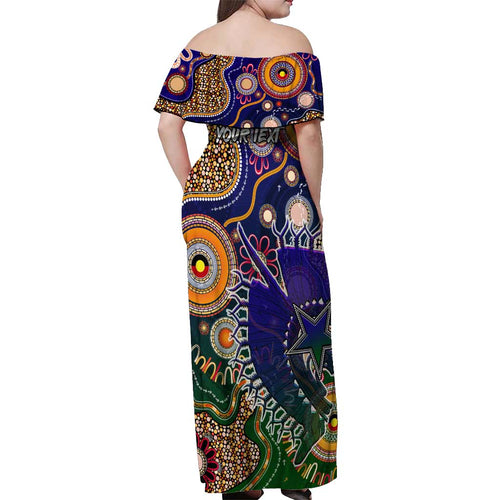 Personalised Indigenous Naidoc Week 2025 Off Shoulder Maxi Dress Aboriginal and Torres Strait Islands Dhari Mask