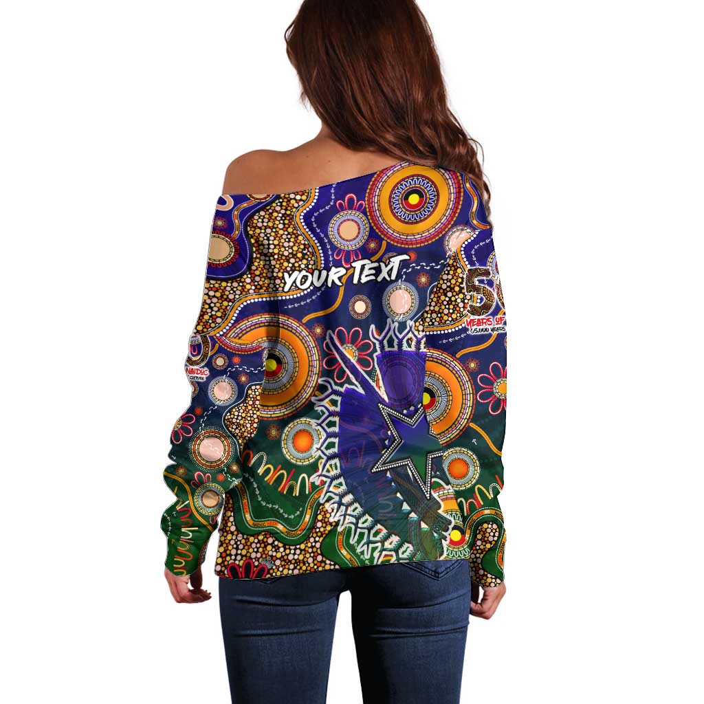 Personalised Indigenous Naidoc Week 2025 Off Shoulder Sweater Aboriginal and Torres Strait Islands Dhari Mask