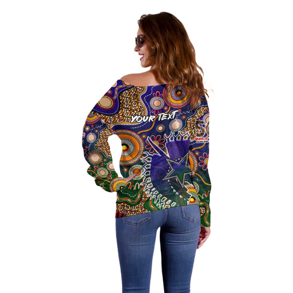 Personalised Indigenous Naidoc Week 2025 Off Shoulder Sweater Aboriginal and Torres Strait Islands Dhari Mask