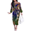 Personalised Indigenous Naidoc Week 2025 Off The Shoulder Long Sleeve Dress Aboriginal and Torres Strait Islands Dhari Mask