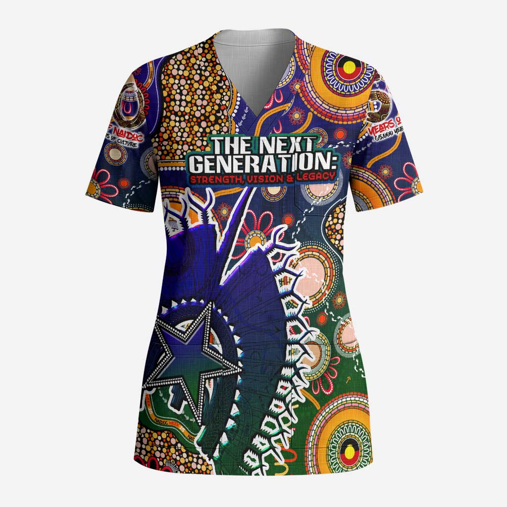 Personalised Indigenous Naidoc Week 2025 Scrub Top Aboriginal and Torres Strait Islands Dhari Mask - Aussie Hoodie