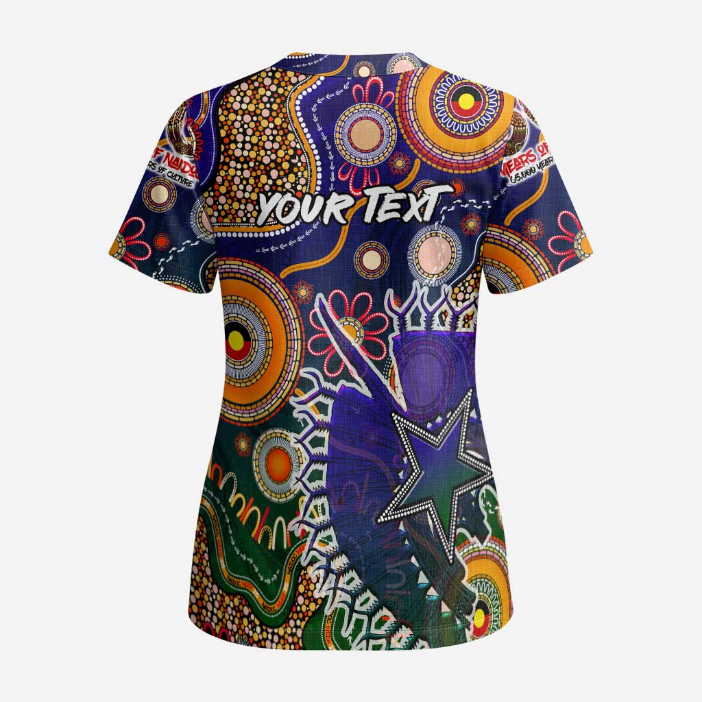 Personalised Indigenous Naidoc Week 2025 Scrub Top Aboriginal and Torres Strait Islands Dhari Mask - Aussie Hoodie