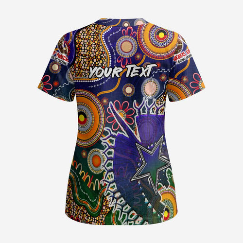 Personalised Indigenous Naidoc Week 2025 Scrub Top Aboriginal and Torres Strait Islands Dhari Mask - Aussie Hoodie