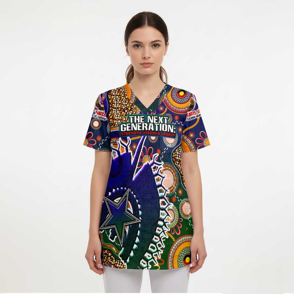 Personalised Indigenous Naidoc Week 2025 Scrub Top Aboriginal and Torres Strait Islands Dhari Mask - Aussie Hoodie