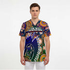 Personalised Indigenous Naidoc Week 2025 Scrub Top Aboriginal and Torres Strait Islands Dhari Mask - Aussie Hoodie