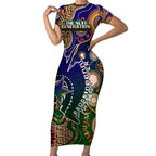 Personalised Indigenous Naidoc Week 2025 Short Sleeve Bodycon Dress Aboriginal and Torres Strait Islands Dhari Mask