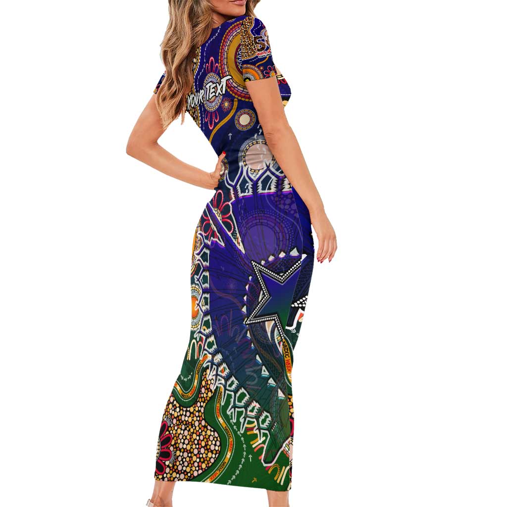 Personalised Indigenous Naidoc Week 2025 Short Sleeve Bodycon Dress Aboriginal and Torres Strait Islands Dhari Mask