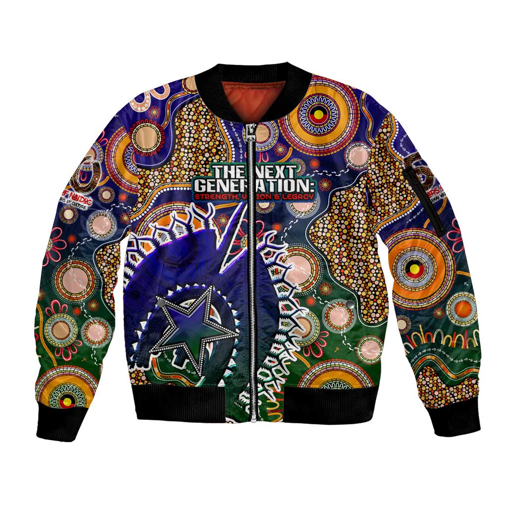 Personalised Indigenous Naidoc Week 2025 Sleeve Zip Bomber Jacket Aboriginal and Torres Strait Islands Dhari Mask