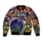 Personalised Indigenous Naidoc Week 2025 Sleeve Zip Bomber Jacket Aboriginal and Torres Strait Islands Dhari Mask