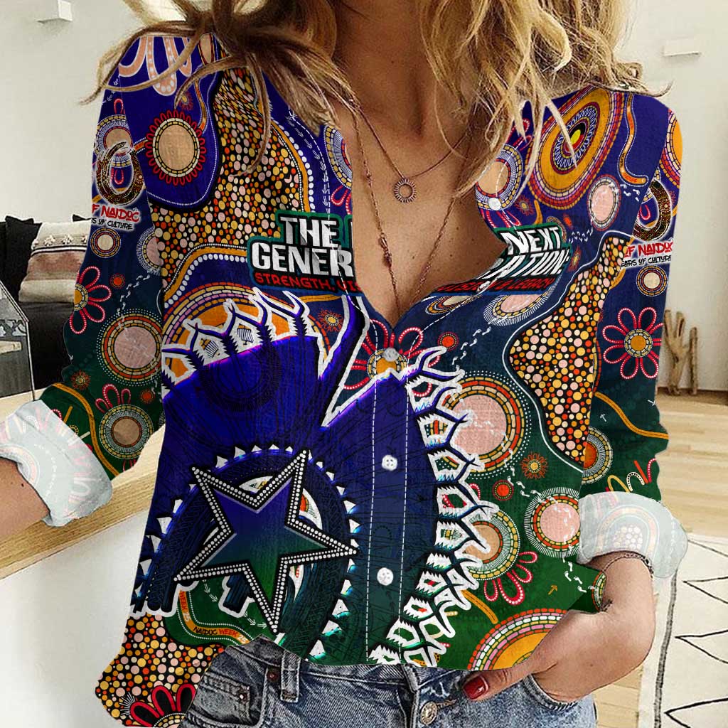 Personalised Indigenous Naidoc Week 2025 Women Casual Shirt Aboriginal and Torres Strait Islands Dhari Mask