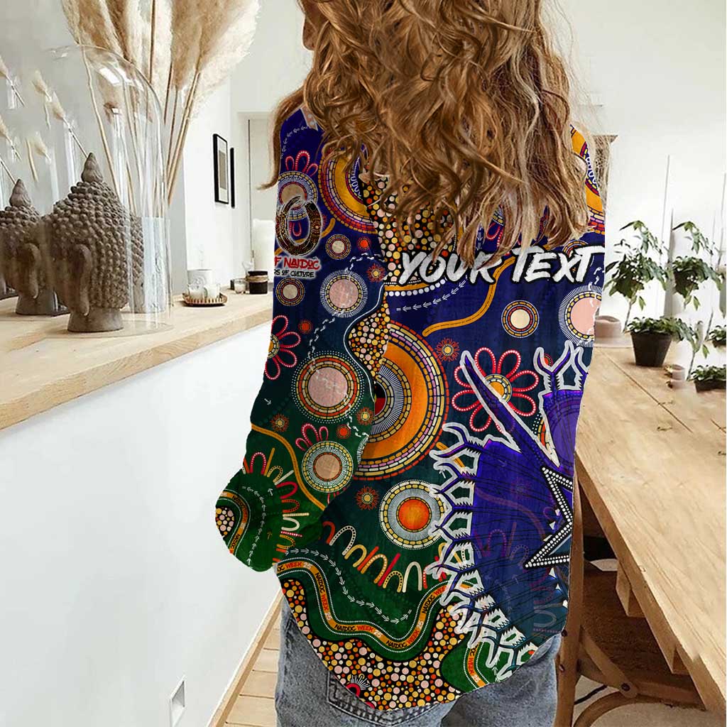 Personalised Indigenous Naidoc Week 2025 Women Casual Shirt Aboriginal and Torres Strait Islands Dhari Mask