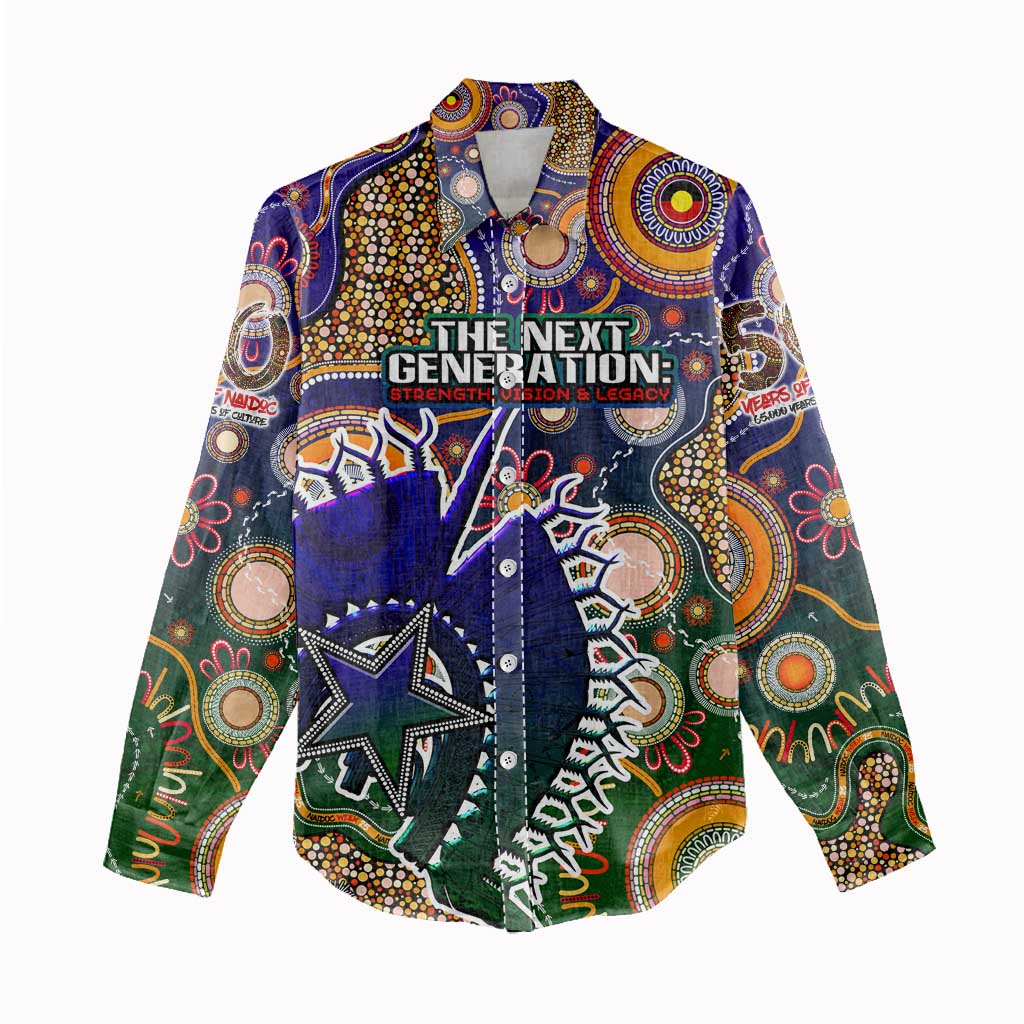 Personalised Indigenous Naidoc Week 2025 Women Casual Shirt Aboriginal and Torres Strait Islands Dhari Mask