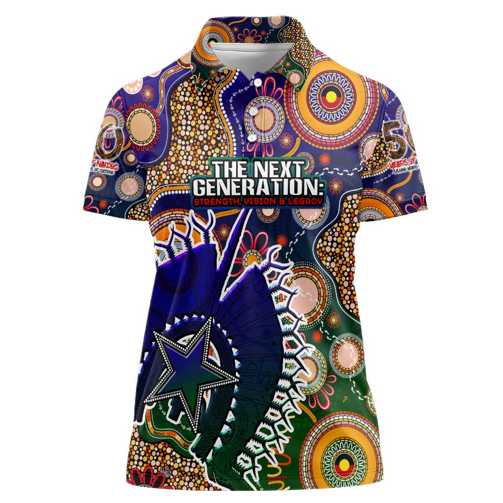 Personalised Indigenous Naidoc Week 2025 Women Polo Shirt Aboriginal and Torres Strait Islands Dhari Mask