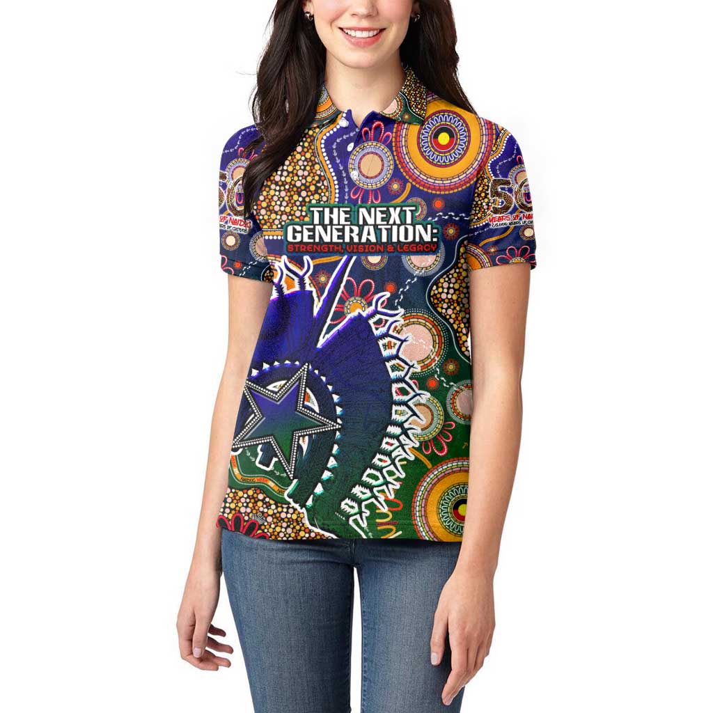 Personalised Indigenous Naidoc Week 2025 Women Polo Shirt Aboriginal and Torres Strait Islands Dhari Mask