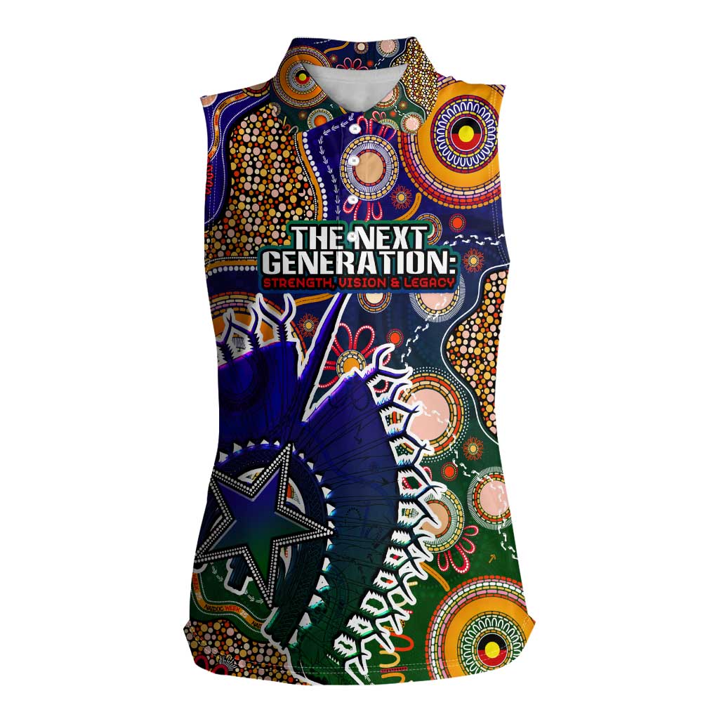 Personalised Indigenous Naidoc Week 2025 Women Sleeveless Polo Shirt Aboriginal and Torres Strait Islands Dhari Mask