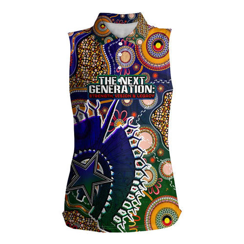 Personalised Indigenous Naidoc Week 2025 Women Sleeveless Polo Shirt Aboriginal and Torres Strait Islands Dhari Mask