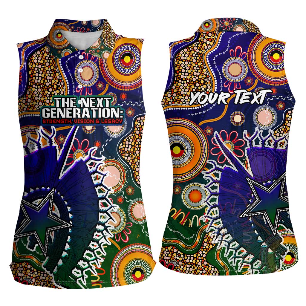 Personalised Indigenous Naidoc Week 2025 Women Sleeveless Polo Shirt Aboriginal and Torres Strait Islands Dhari Mask