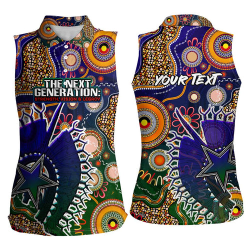 Personalised Indigenous Naidoc Week 2025 Women Sleeveless Polo Shirt Aboriginal and Torres Strait Islands Dhari Mask