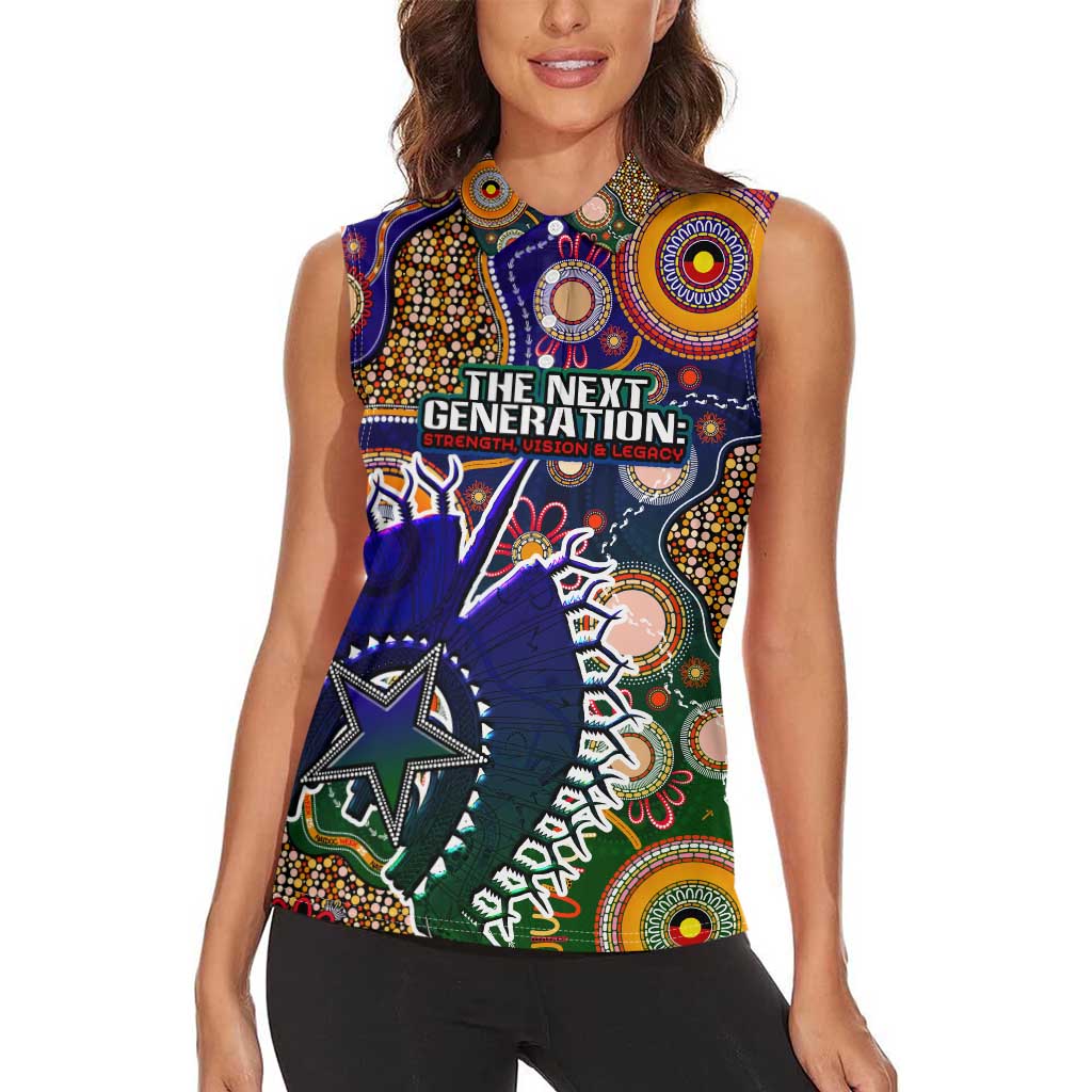 Personalised Indigenous Naidoc Week 2025 Women Sleeveless Polo Shirt Aboriginal and Torres Strait Islands Dhari Mask