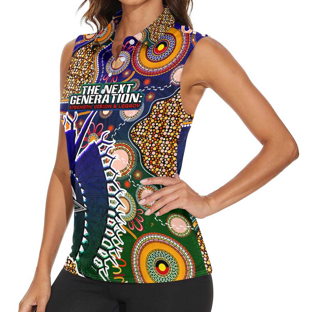 Personalised Indigenous Naidoc Week 2025 Women Sleeveless Polo Shirt Aboriginal and Torres Strait Islands Dhari Mask