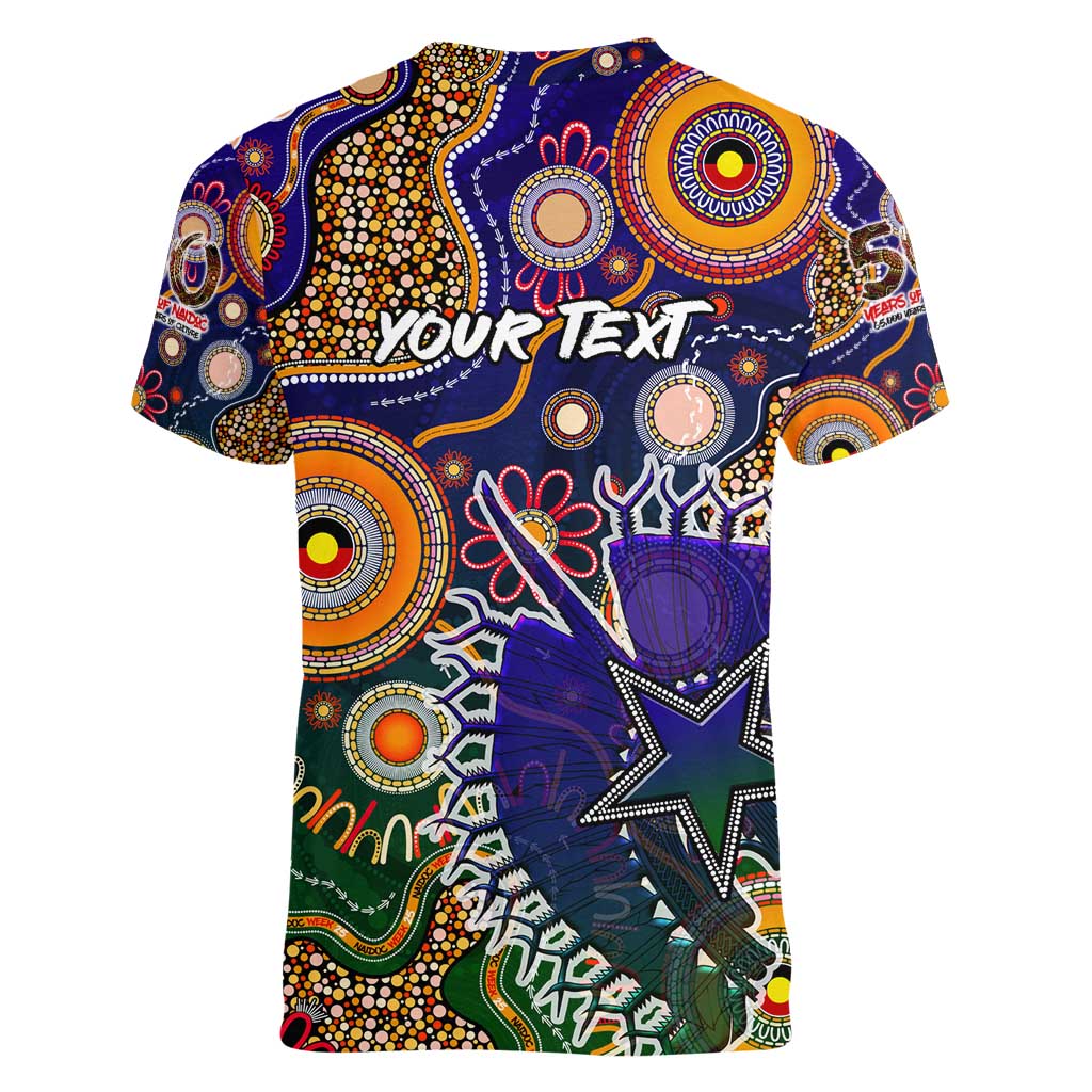 Personalised Indigenous Naidoc Week 2025 Women V-Neck T-Shirt Aboriginal and Torres Strait Islands Dhari Mask