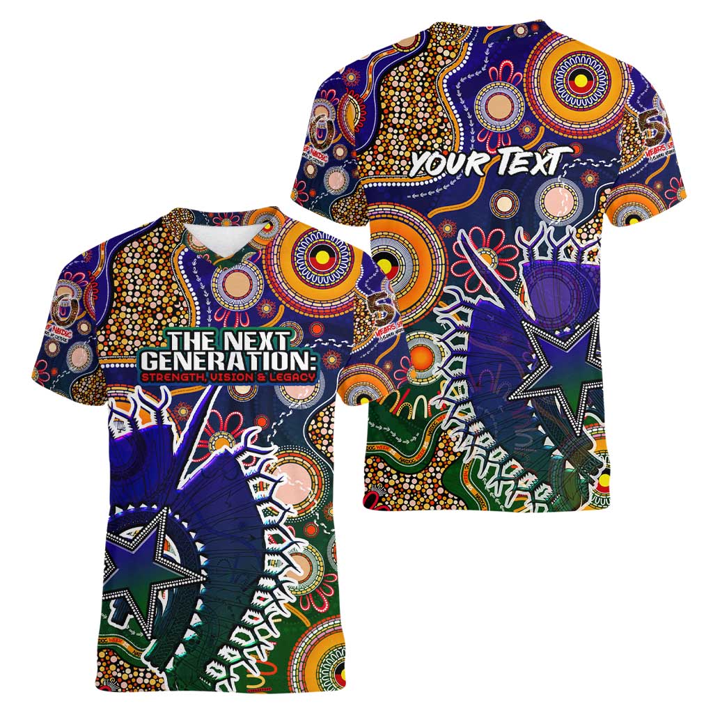 Personalised Indigenous Naidoc Week 2025 Women V-Neck T-Shirt Aboriginal and Torres Strait Islands Dhari Mask