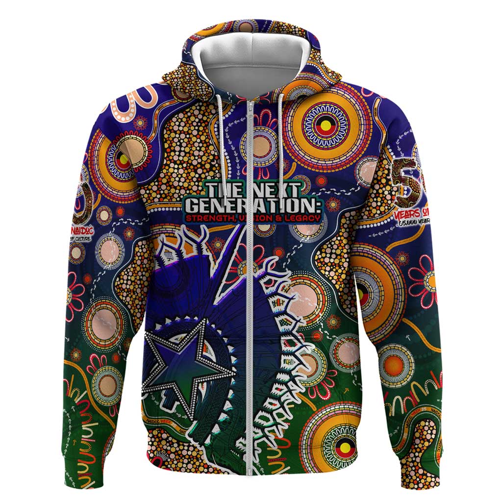 Personalised Indigenous Naidoc Week 2025 Zip Hoodie Aboriginal and Torres Strait Islands Dhari Mask