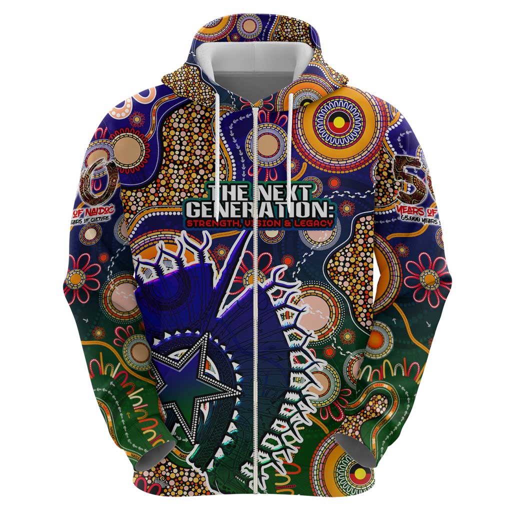 Personalised Indigenous Naidoc Week 2025 Zip Hoodie Aboriginal and Torres Strait Islands Dhari Mask
