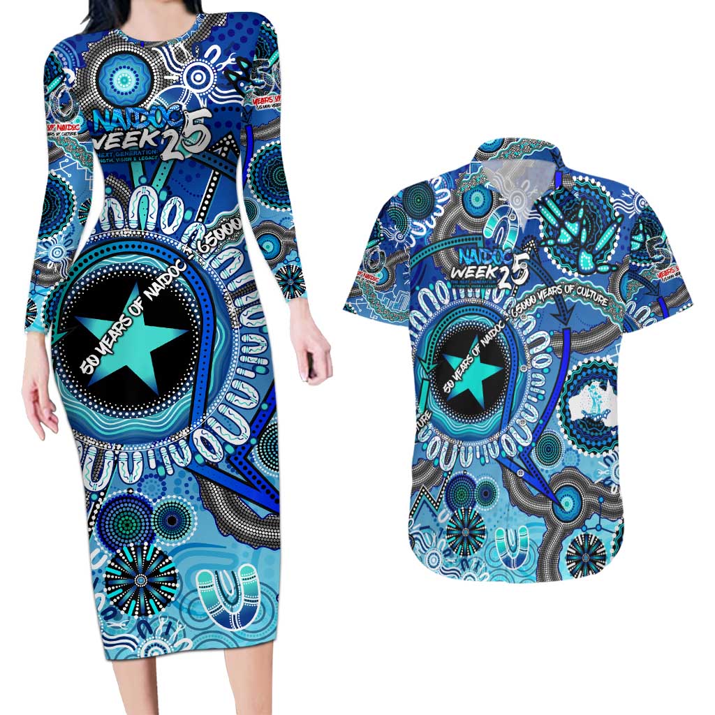 Personalised Naidoc 2025 Paint The Future Couples Matching Long Sleeve Bodycon Dress and Hawaiian Shirt 50 Years of Naidoc - Aboriginal Art