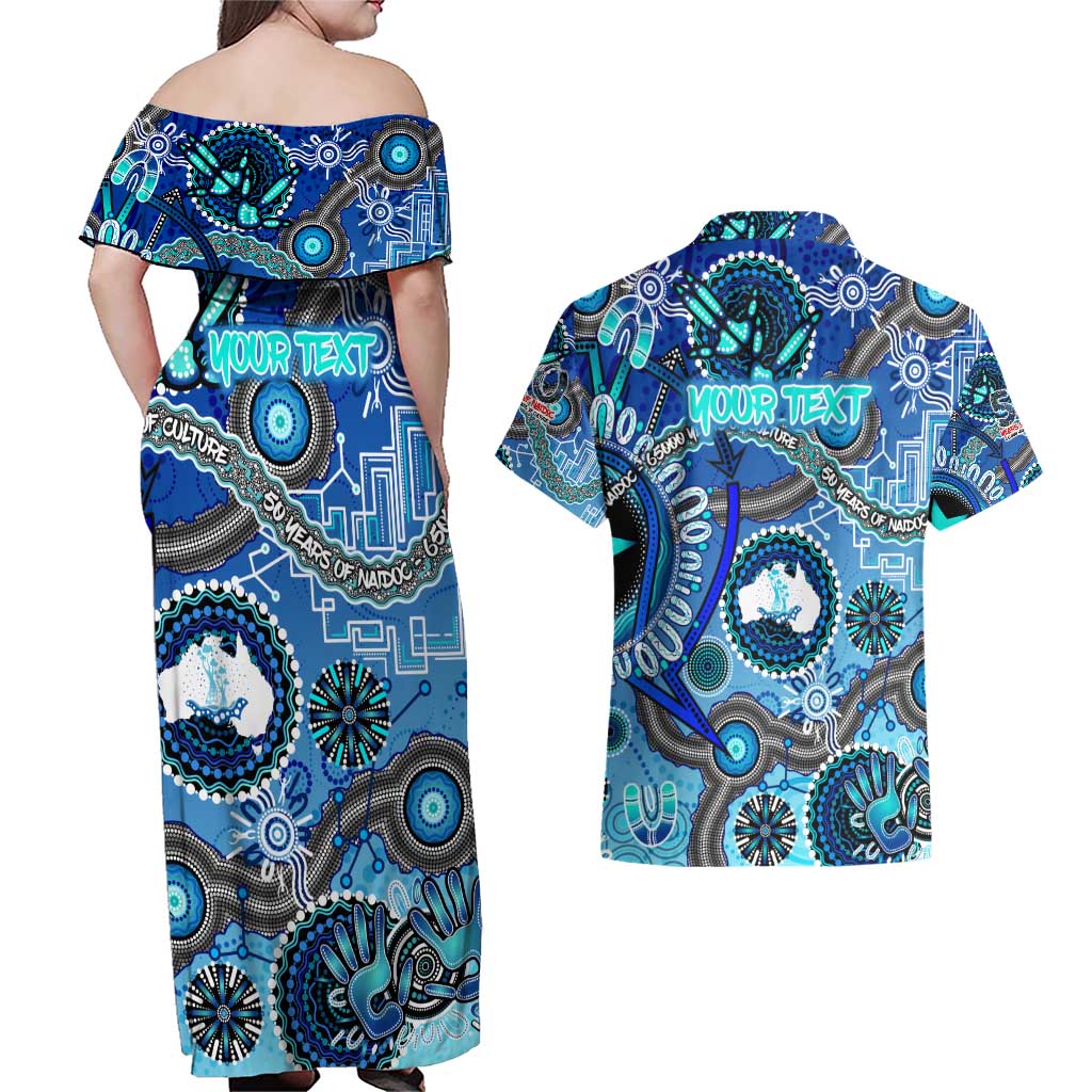 Personalised Naidoc 2025 Paint The Future Couples Matching Off Shoulder Maxi Dress and Hawaiian Shirt 50 Years of Naidoc - Aboriginal Art