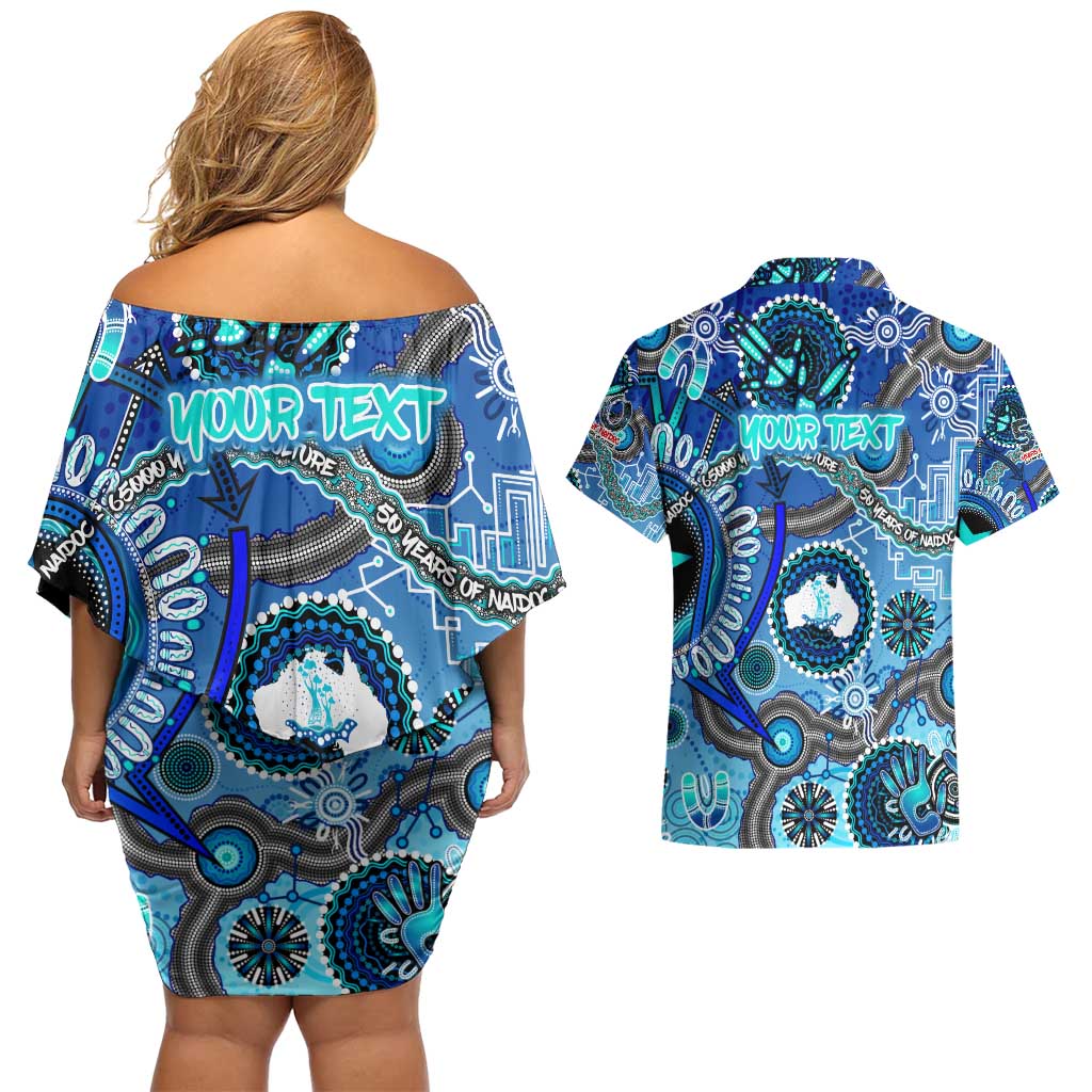 Personalised Naidoc 2025 Paint The Future Couples Matching Off Shoulder Short Dress and Hawaiian Shirt 50 Years of Naidoc - Aboriginal Art