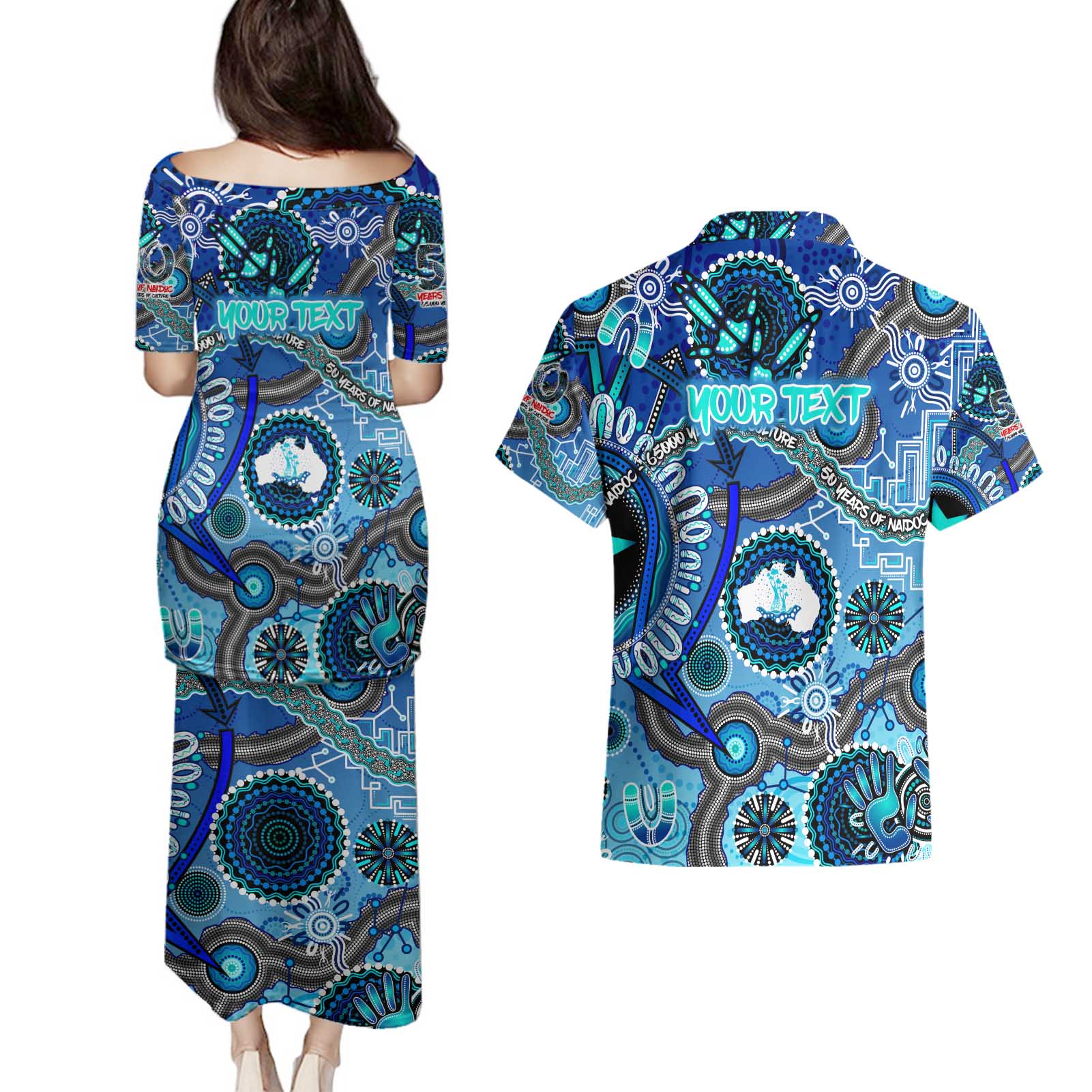 Personalised Naidoc 2025 Paint The Future Couples Matching Puletasi and Hawaiian Shirt 50 Years of Naidoc - Aboriginal Art