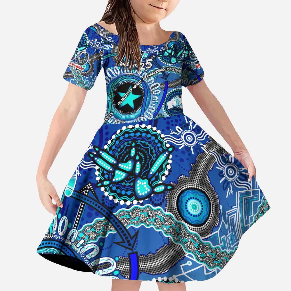 Personalised Naidoc 2025 Paint The Future Family Matching Off The Shoulder Long Sleeve Dress and Hawaiian Shirt 50 Years of Naidoc - Aboriginal Art