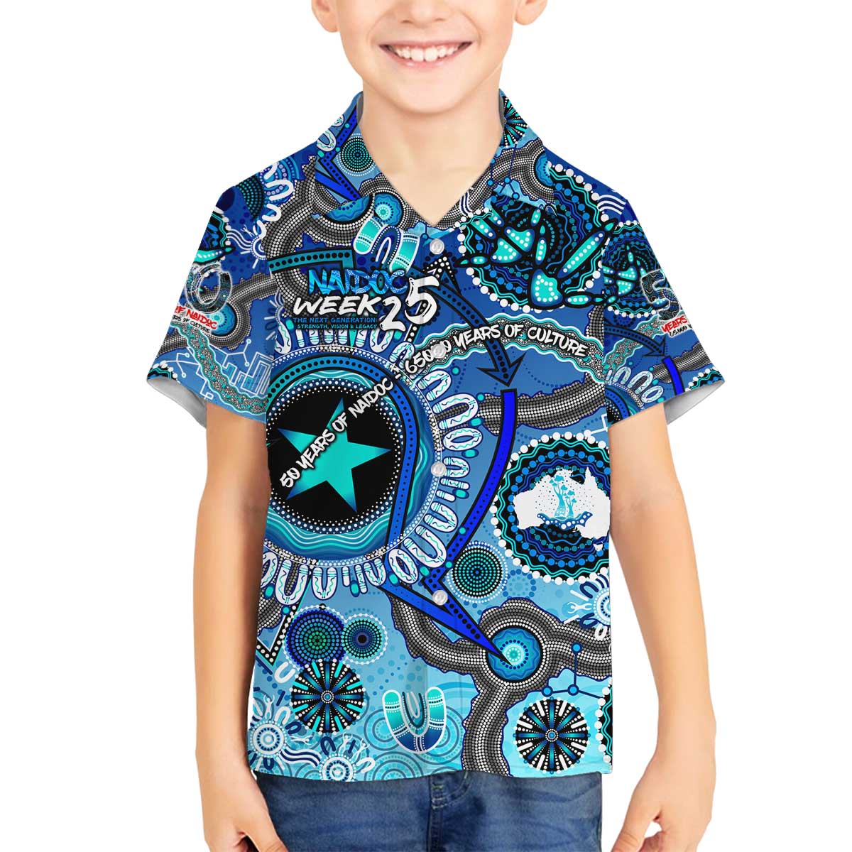 Personalised Naidoc 2025 Paint The Future Family Matching Off The Shoulder Long Sleeve Dress and Hawaiian Shirt 50 Years of Naidoc - Aboriginal Art