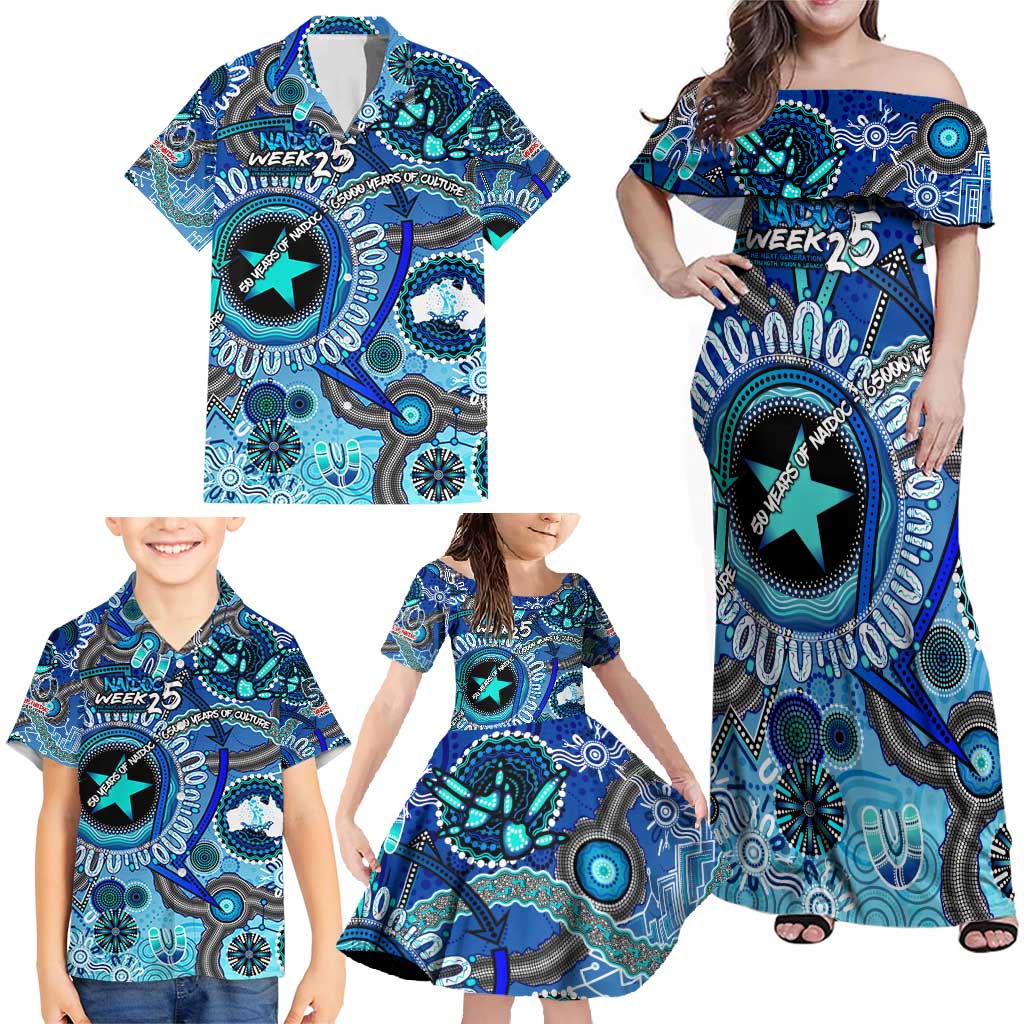 Personalised Naidoc 2025 Paint The Future Family Matching Off Shoulder Maxi Dress and Hawaiian Shirt 50 Years of Naidoc - Aboriginal Art