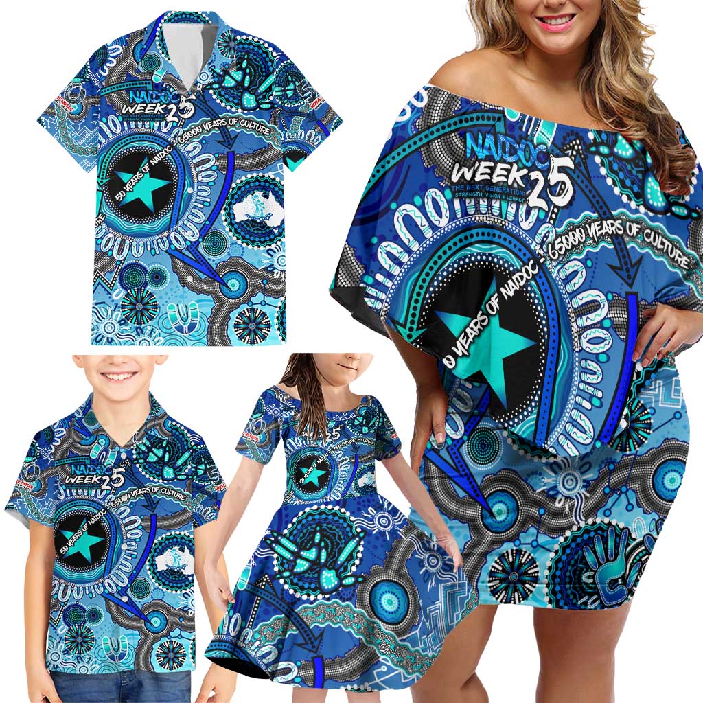 Personalised Naidoc 2025 Paint The Future Family Matching Off Shoulder Short Dress and Hawaiian Shirt 50 Years of Naidoc - Aboriginal Art